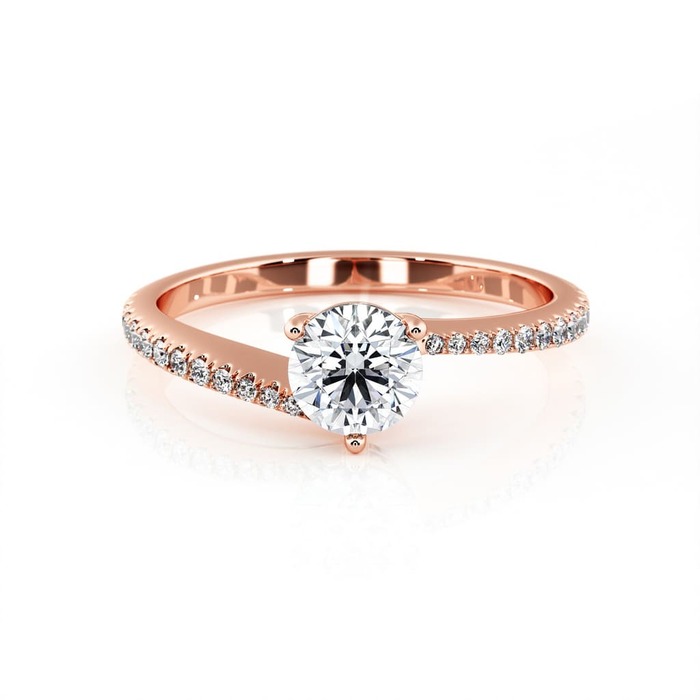 purchase Engagement ring Paved  Diamond Pink Gold 3 claws and diamond band