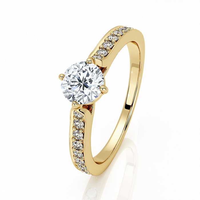 Engagement ring Paved  Diamond Yellow Gold 4 claws cross and diamond band