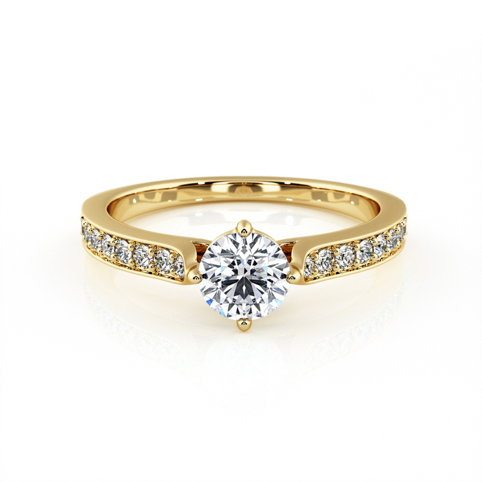 purchase Engagement ring Paved  Diamond Yellow Gold 4 claws cross and diamond band