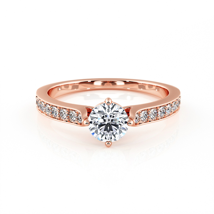 purchase Engagement ring Paved  Diamond Pink Gold 4 claws cross and diamond band