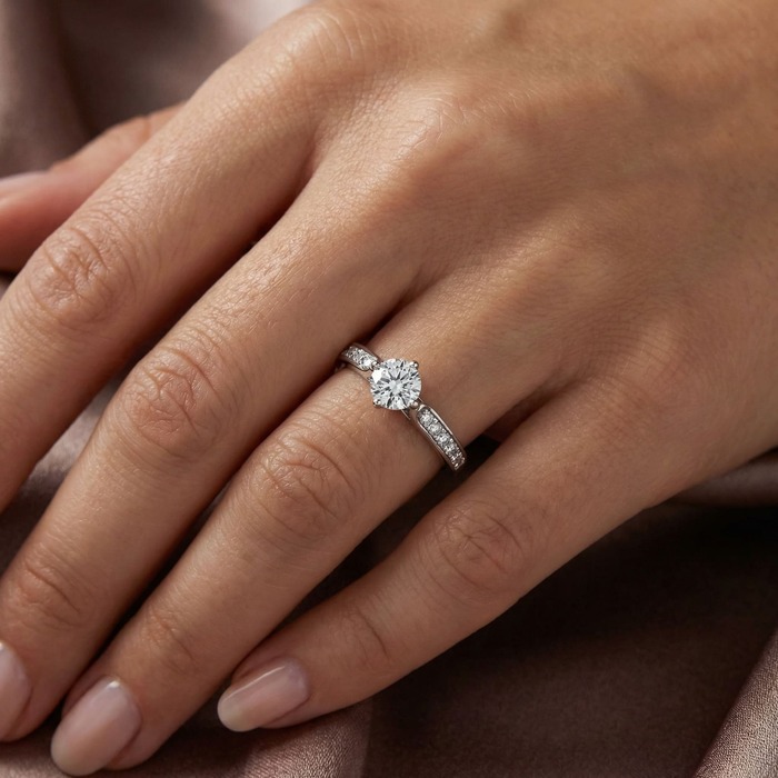 buy Engagement ring Paved  Diamond White Gold 4 claws cross and diamond band