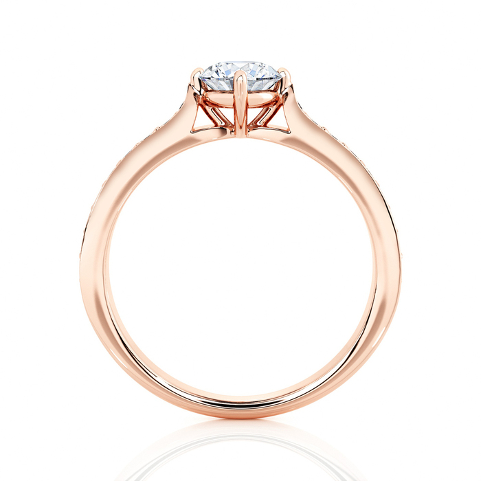 sell Engagement ring Paved  Diamond Pink Gold 4 claws cross and diamond band