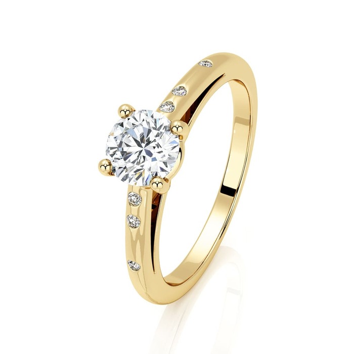 Engagement ring Paved  Diamond Yellow Gold 4 Claws Bi-LED