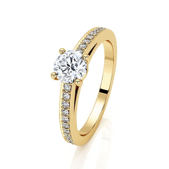 Solitaire  Classique avec pavage  Diamant Or Jaune  4 Griffes pavé