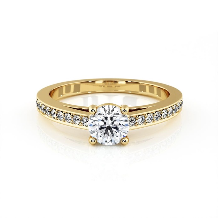 purchase Engagement ring Paved  Diamond Yellow Gold 4 claws and diamond band