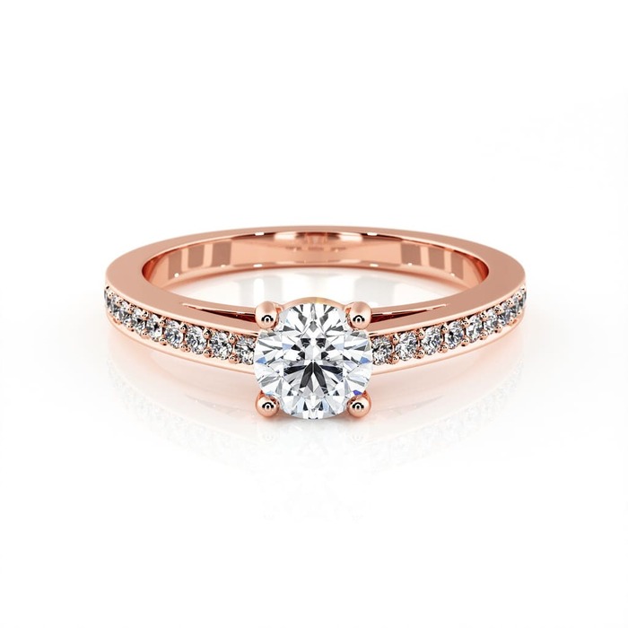 purchase Engagement ring Paved  Diamond Pink Gold 4 claws and diamond band
