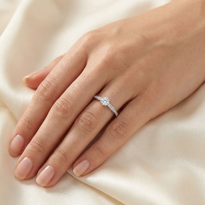 acheter Solitaire  Classique avec pavage  Diamant Or Blanc  4 Griffes pavé