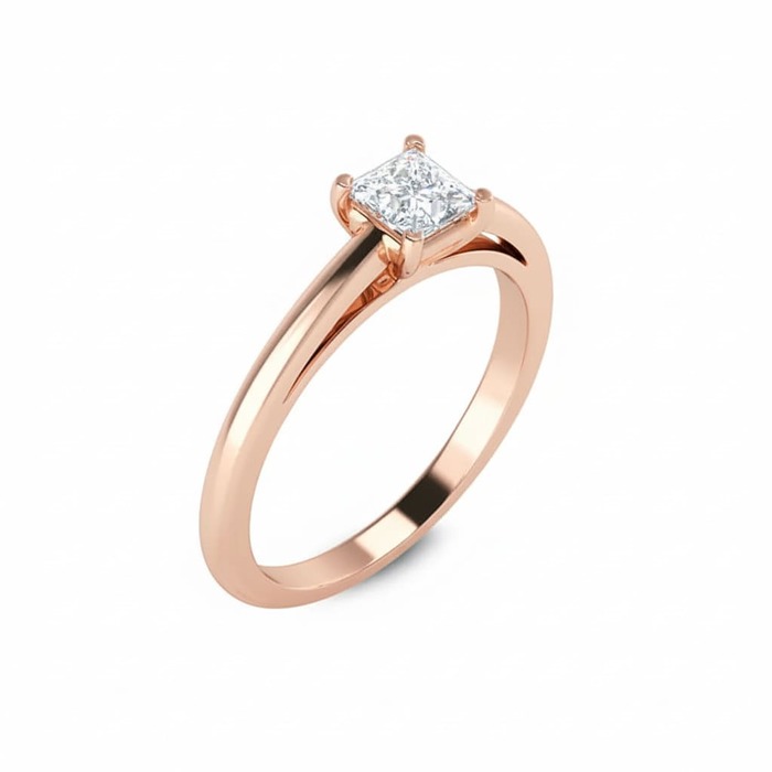Solitaire Classique Diamant Or Rose 4 Griffes Princesse