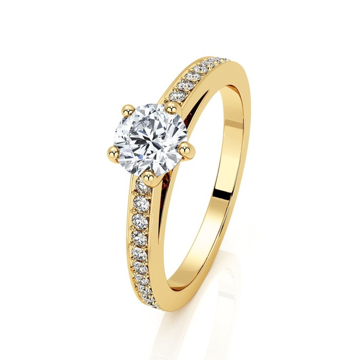 Engagement ring Paved  Diamond Yellow Gold 5 claws and diamond band