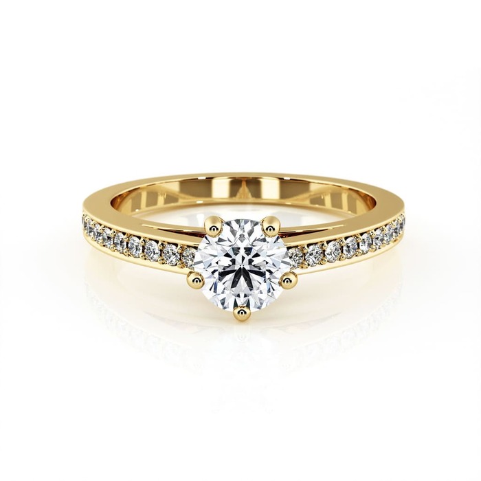 purchase Engagement ring Paved  Diamond Yellow Gold 5 claws and diamond band