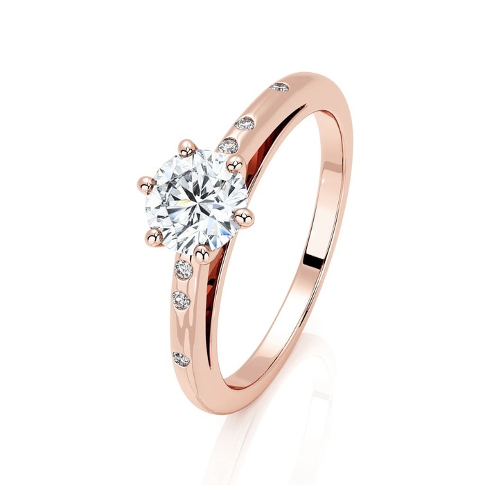 Solitaire  Classique avec pavage  Diamant Or Rose 6 Griffes Feux Bi-LED