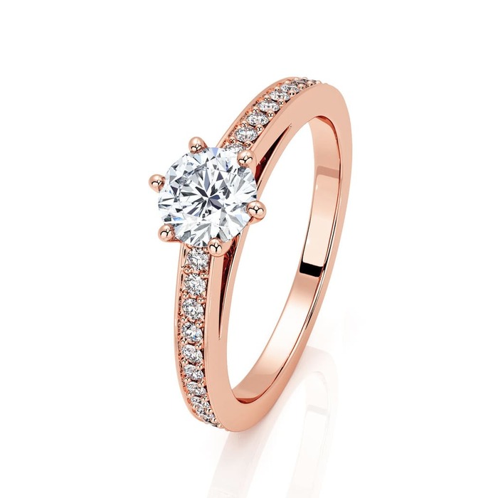 Solitaire  Classique avec pavage  Diamant Or Rose 6 Griffes pavé