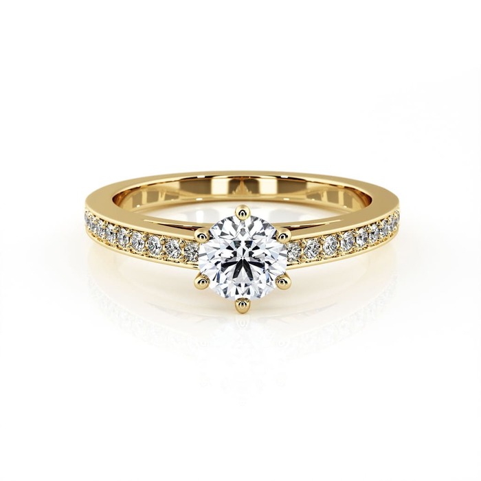 purchase Engagement ring Paved  Diamond Yellow Gold 6 claws and diamond band