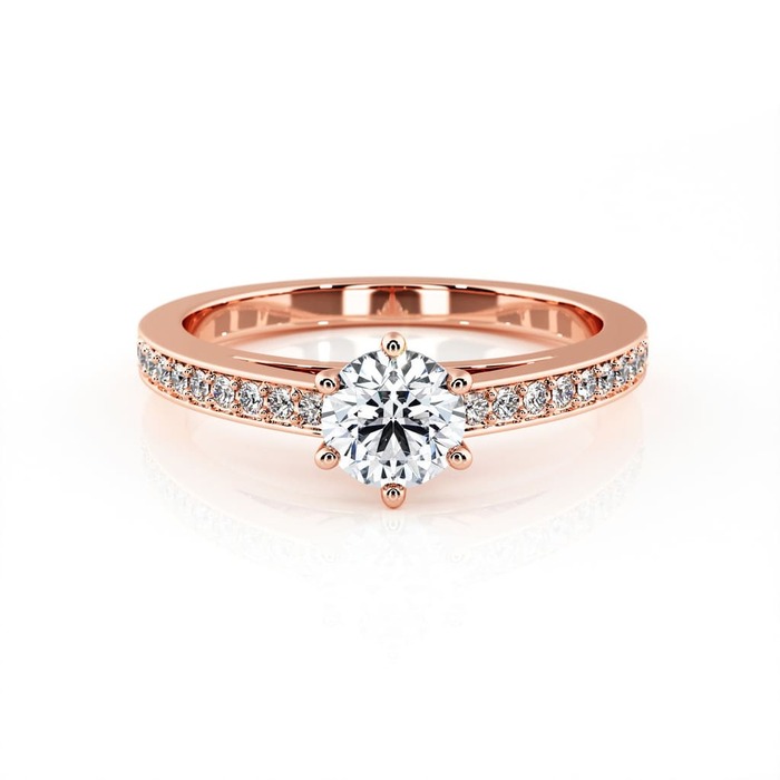 purchase Engagement ring Paved  Diamond Pink Gold 6 claws and diamond band
