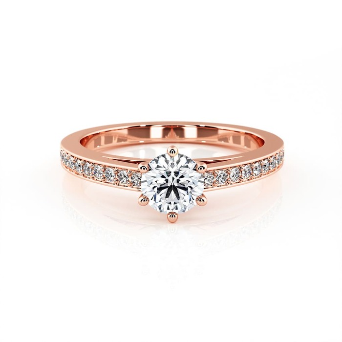 achat Solitaire  Classique avec pavage  Diamant Or Rose 6 Griffes pavé