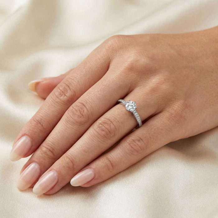 buy Engagement ring Paved  Diamond White Gold 6 claws and diamond band