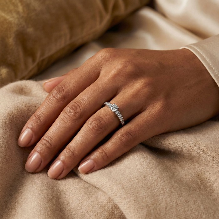 acheter Solitaire  Classique avec pavage  Diamant Or Blanc BERCEAU Pavé