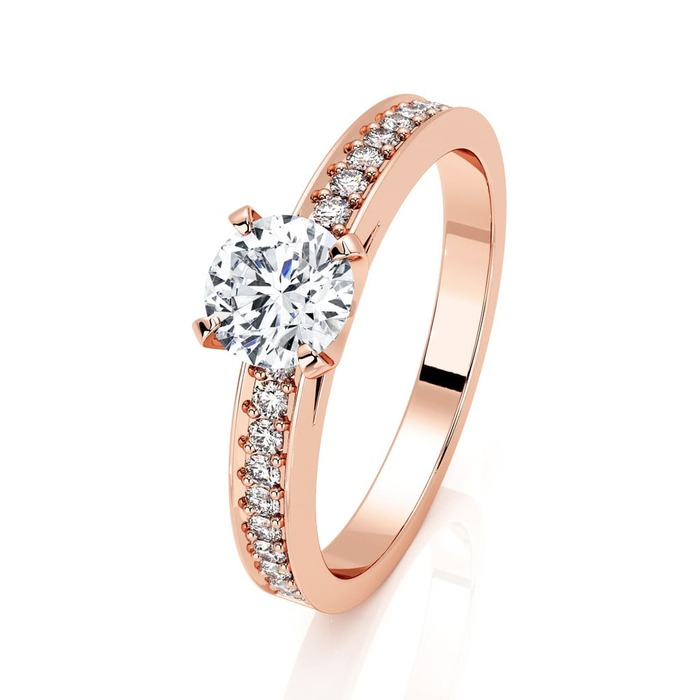 Solitaire  Classique avec pavage  Diamant Or Rose BERCEAU Pavé