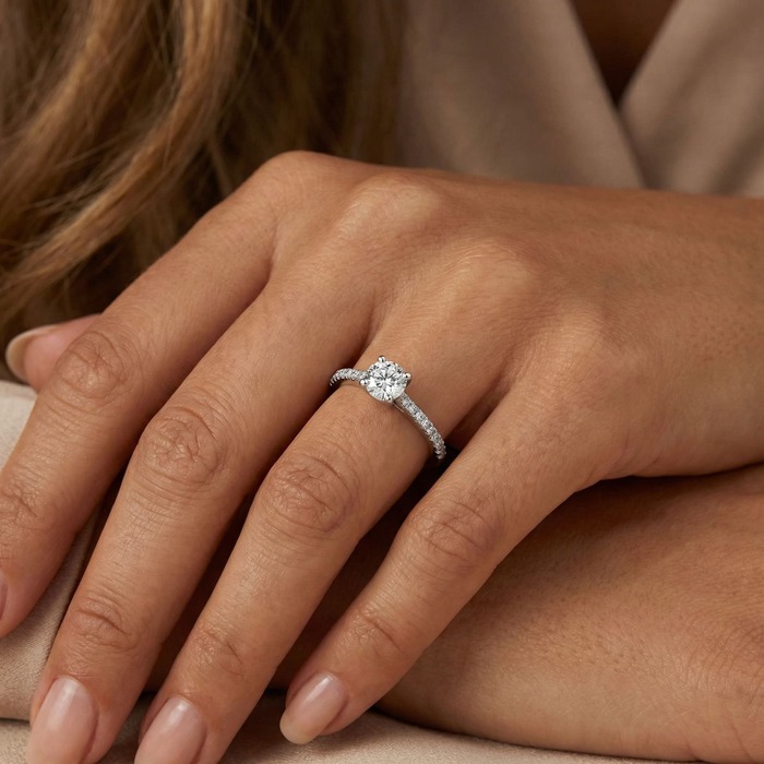 acheter Solitaire  Classique avec pavage  Diamant Or Blanc Diam Pavé