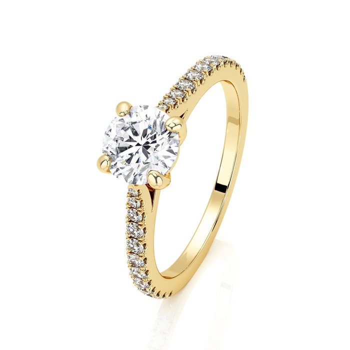 Solitaire  Classique avec pavage  Diamant Or Jaune Diam Pavé