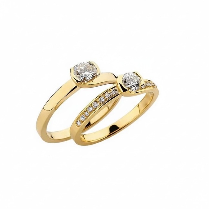 Engagement ring Paved  Diamond Yellow Gold NEW LOVE EMBRACINGS  pavé