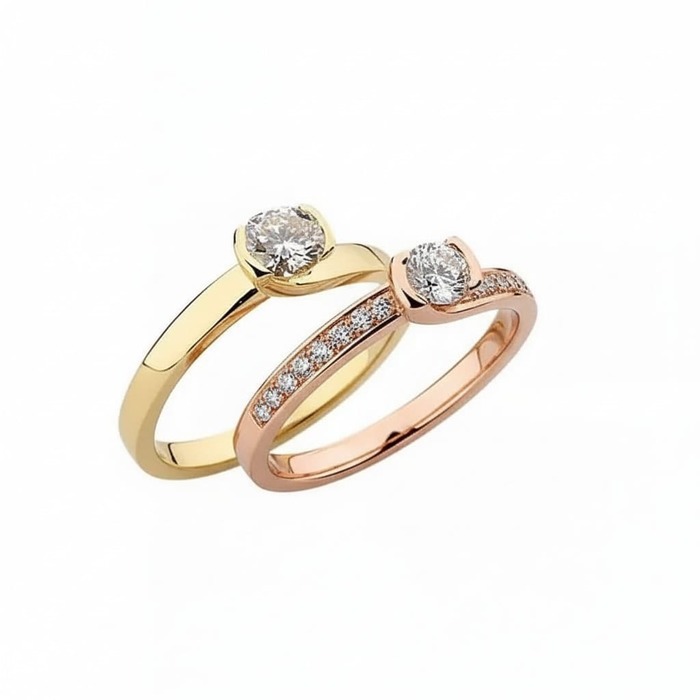 Solitaire  Classique avec pavage  Diamant Or Rose NOUVELLES ETREINTES avec pavage