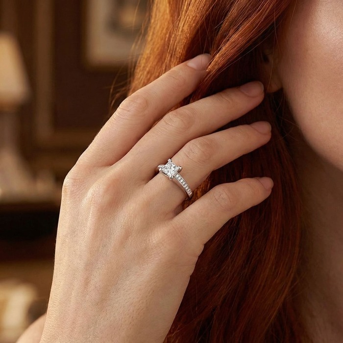 acheter Solitaire  Classique avec pavage  Diamant Or Blanc Princesse Royale avec pavage