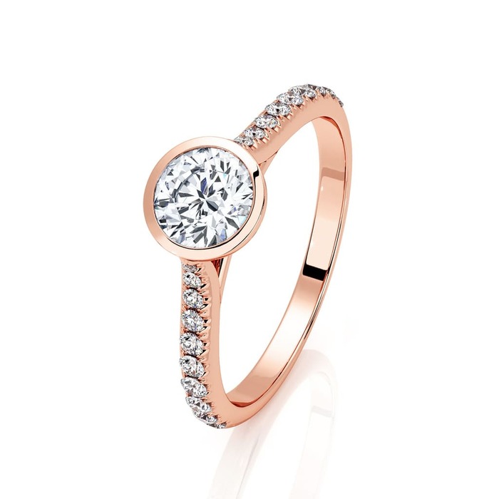 Solitaire  Classique avec pavage  Diamant Or Rose serti clos pavé ETERNITE