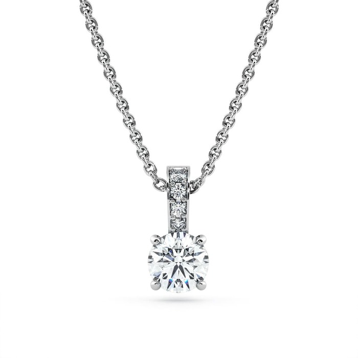 Pendentif Classique  Diamant Or Blanc Belière pavée de diamants