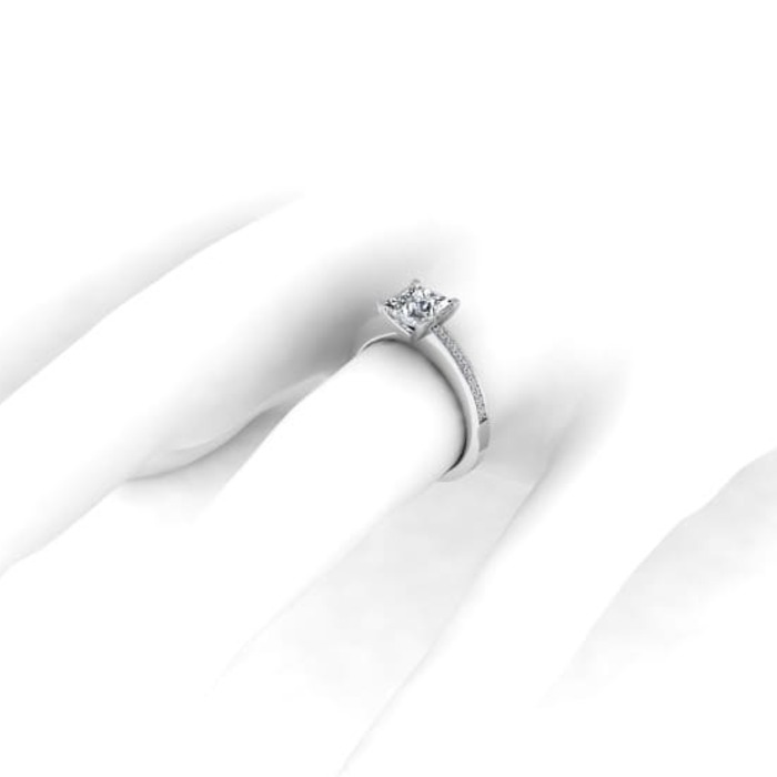 achat Solitaire  Classique avec pavage  Diamant Or Blanc Princesse Royale avec pavage