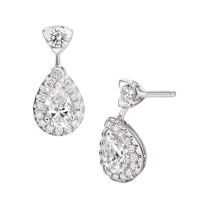 Boucles d'Oreilles  Classique  Diamant Or Blanc Micro-pavées POIRE