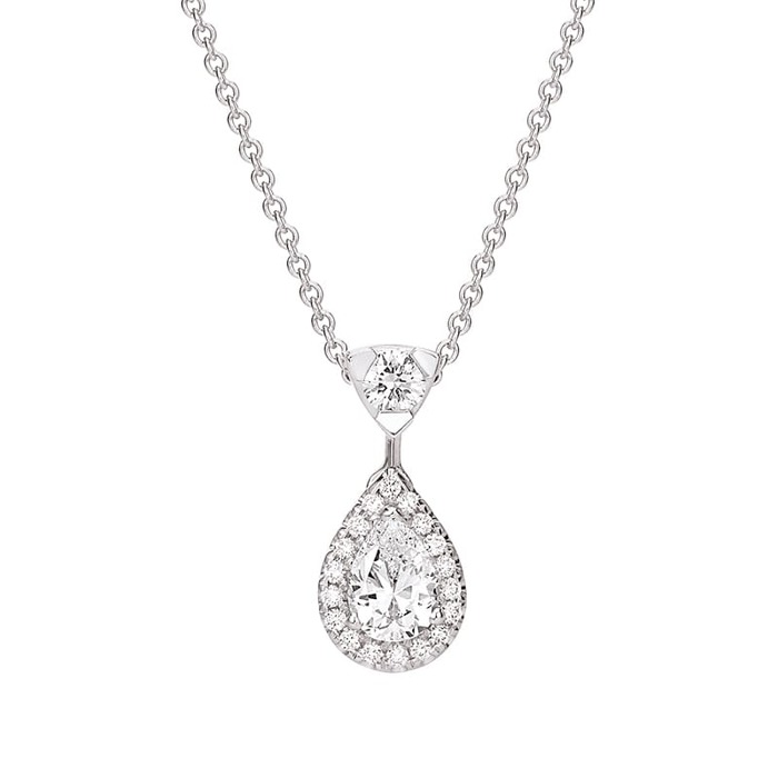 Pendentif Classique  Diamant Or Rose entourage, POIRE