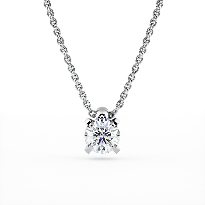 Pendentif Classique  Diamant Or Blanc serti griffes BERCEAU