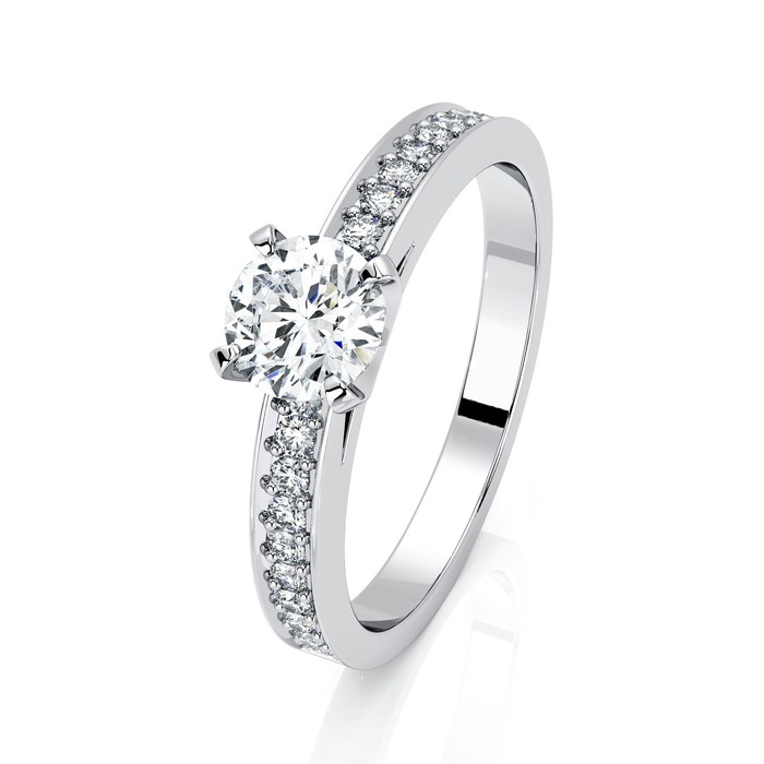 Solitaire  Classique avec pavage  Diamant Or Blanc BERCEAU Pavé