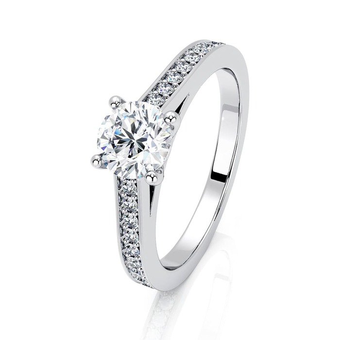 Solitaire  Classique avec pavage  Diamant Or Blanc Karma 4 Griffes avec pavage