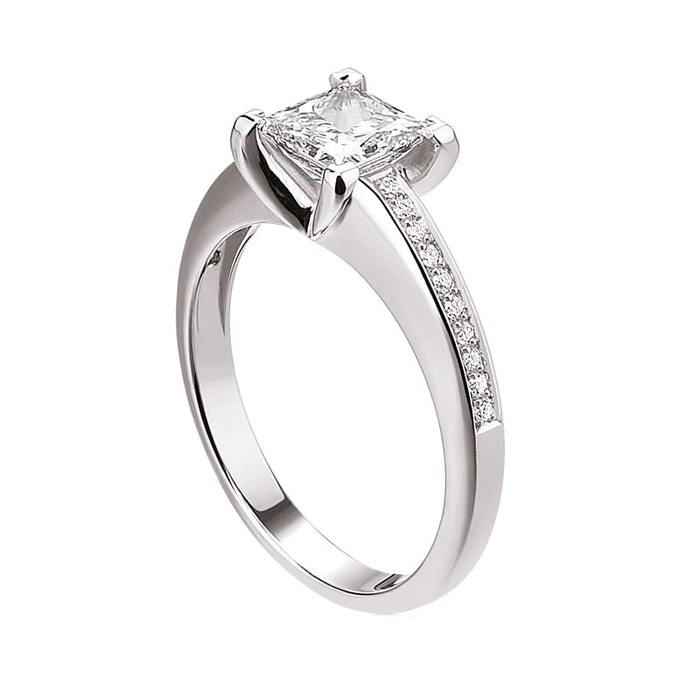 Engagement ring Paved  Diamond White Gold Royal Princess with paved diamonds