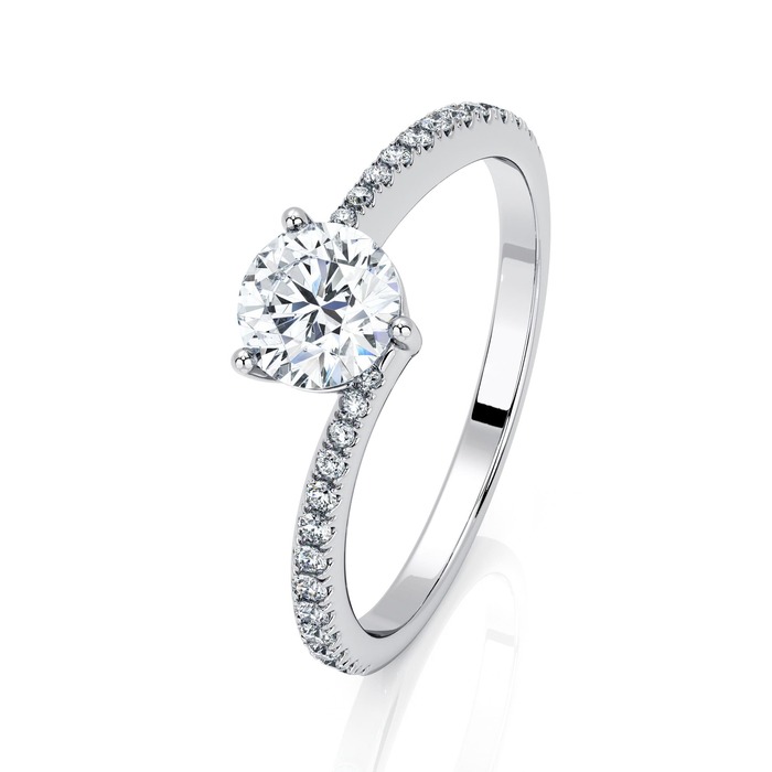 Engagement ring Paved  Diamond White Gold 3 claws and diamond band