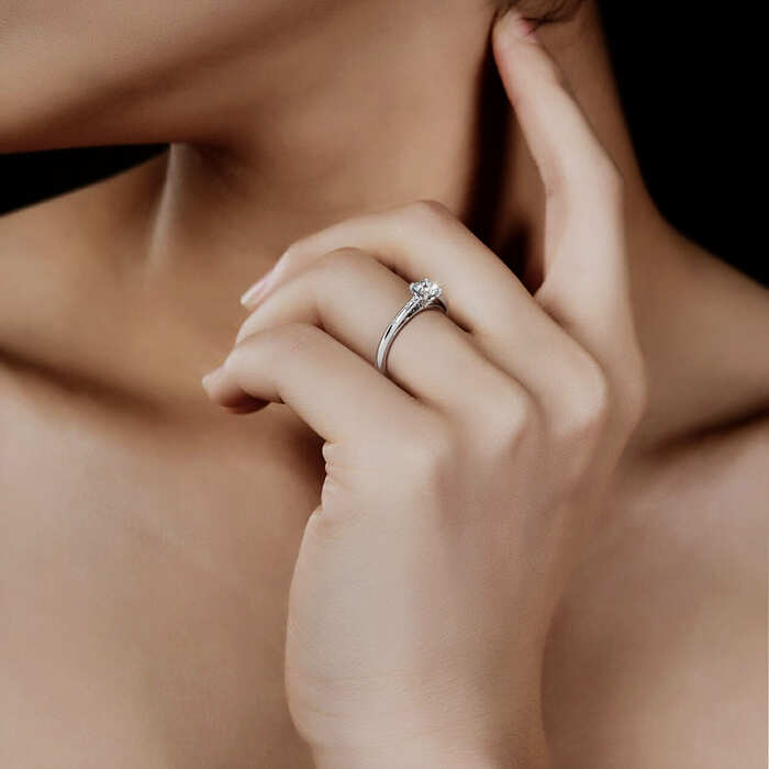 buy Engagement ring Paved  Diamond White Gold 4 Claws Bi-LED