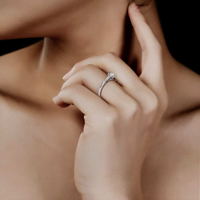 buy Engagement ring Paved  Diamond White Gold 5 Claws Bi-LED