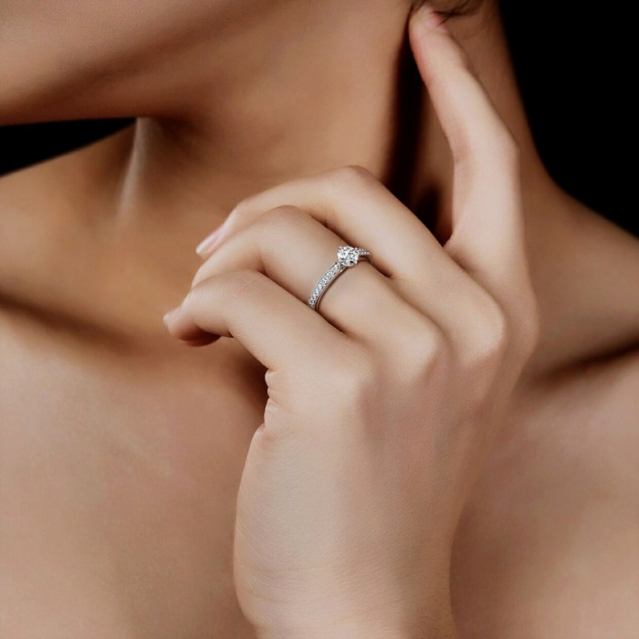 acheter Solitaire  Classique avec pavage  Diamant Or Blanc 4 griffes en croix pavé