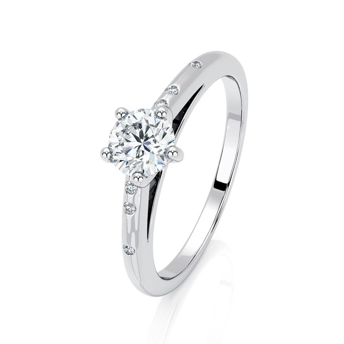 Solitaire  Classique avec pavage  Diamant Or Blanc 5 Griffes Feux Bi-LED