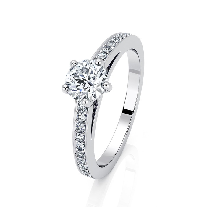 Engagement ring Paved  Diamond White Gold 5 claws and diamond band