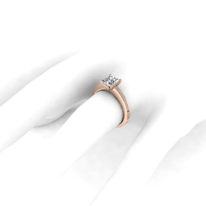 sell Engagement ring Paved  Diamond Pink Gold Royal Princess with paved diamonds