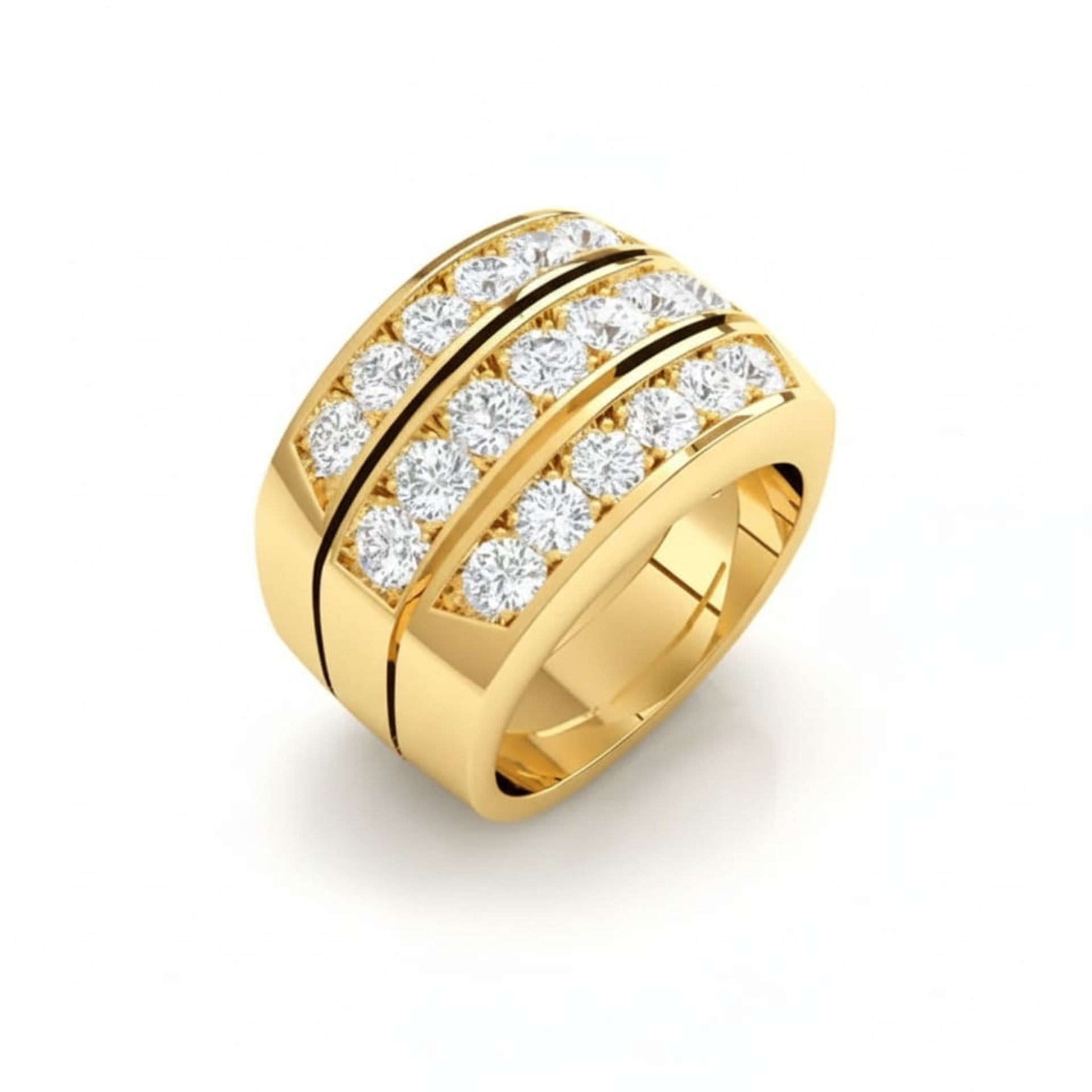 Wedding Band Half set  Diamond Yellow Gold Triple Band