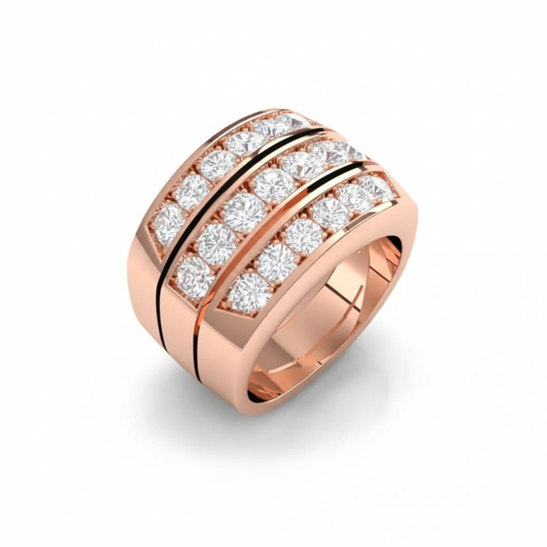Alliance Demi-tour Diamant Or Rose Triple rang