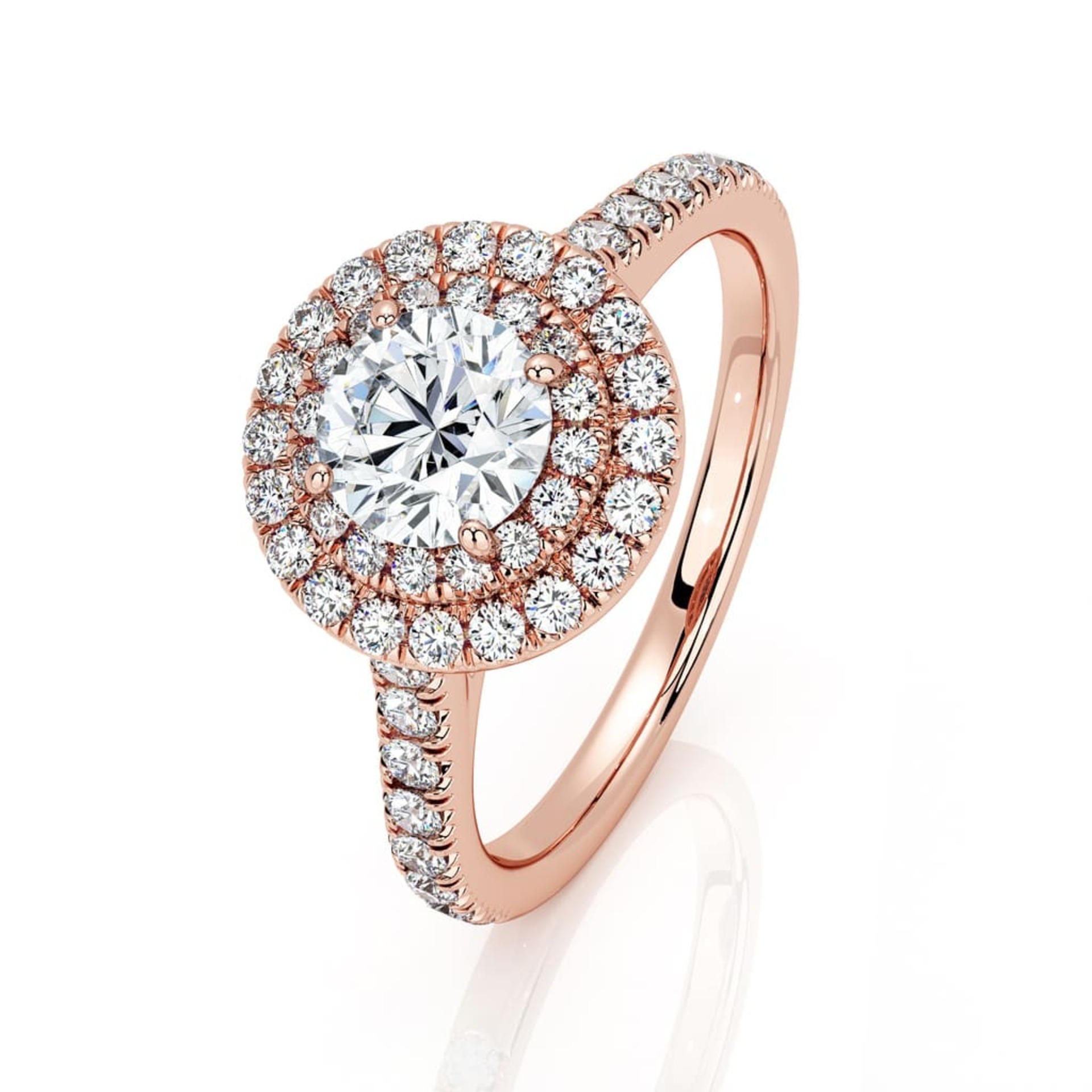 Bague Classique Diamant Or Rose Double Entourage