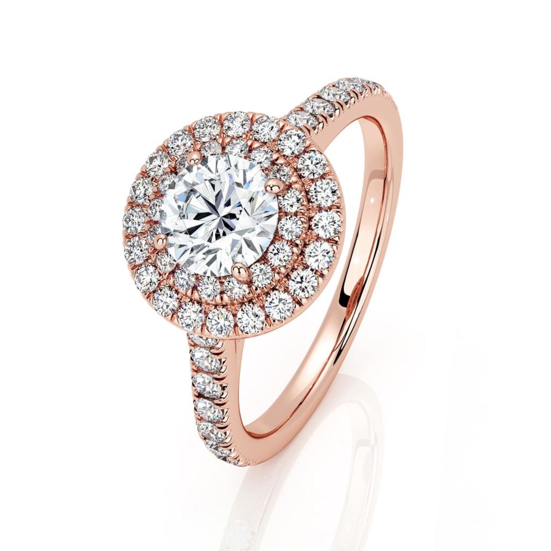 Bague  Classique  Diamant Or Rose Double Entourage