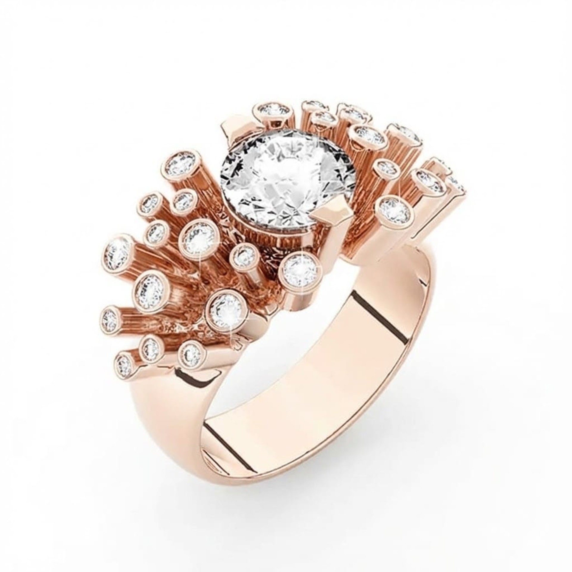 Bague  Créateurs Diamant Or Rose FEU d' ARTIFICE