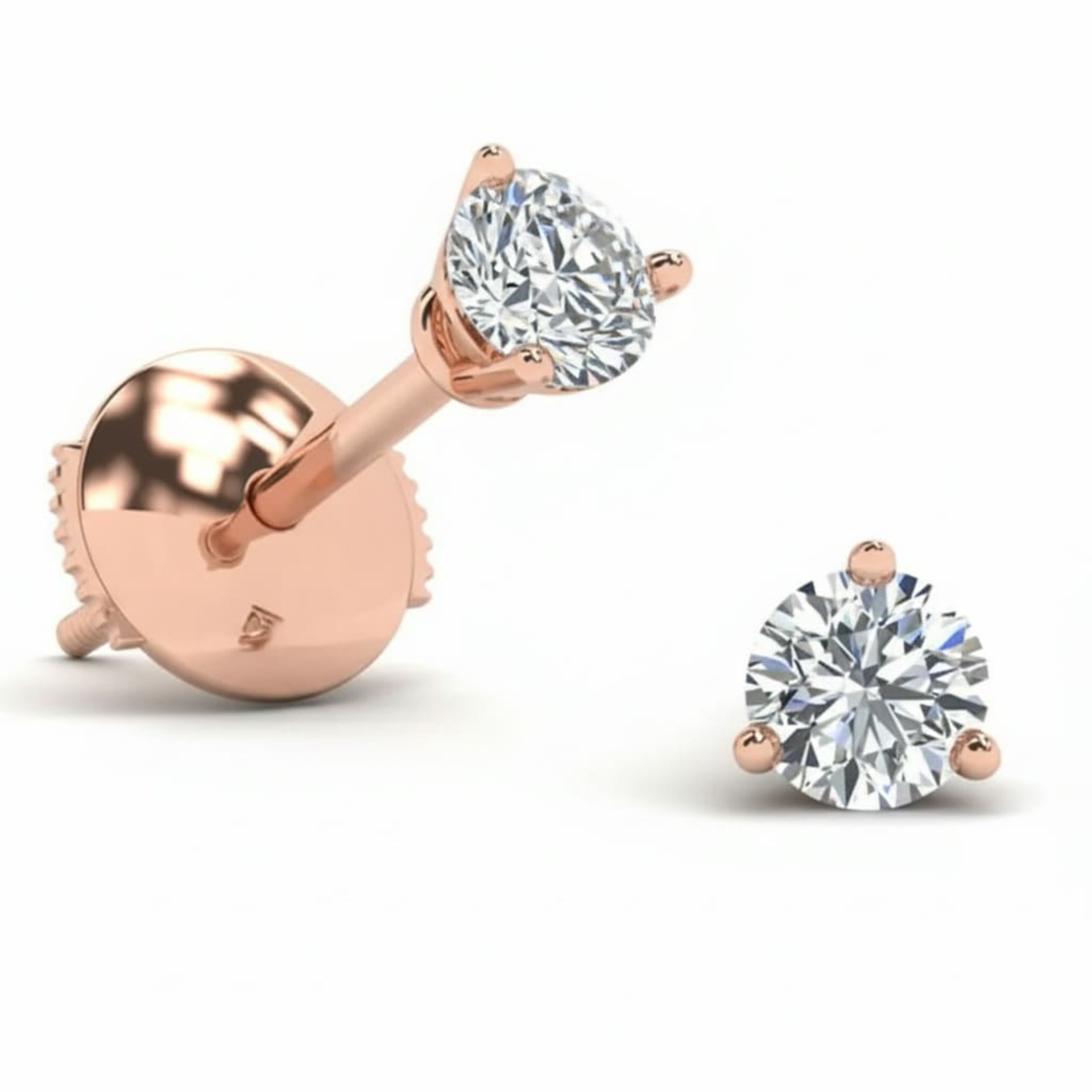 Boucles d'Oreilles  Classique  Diamant Or Rose 3 GRIFFES PREMIUM