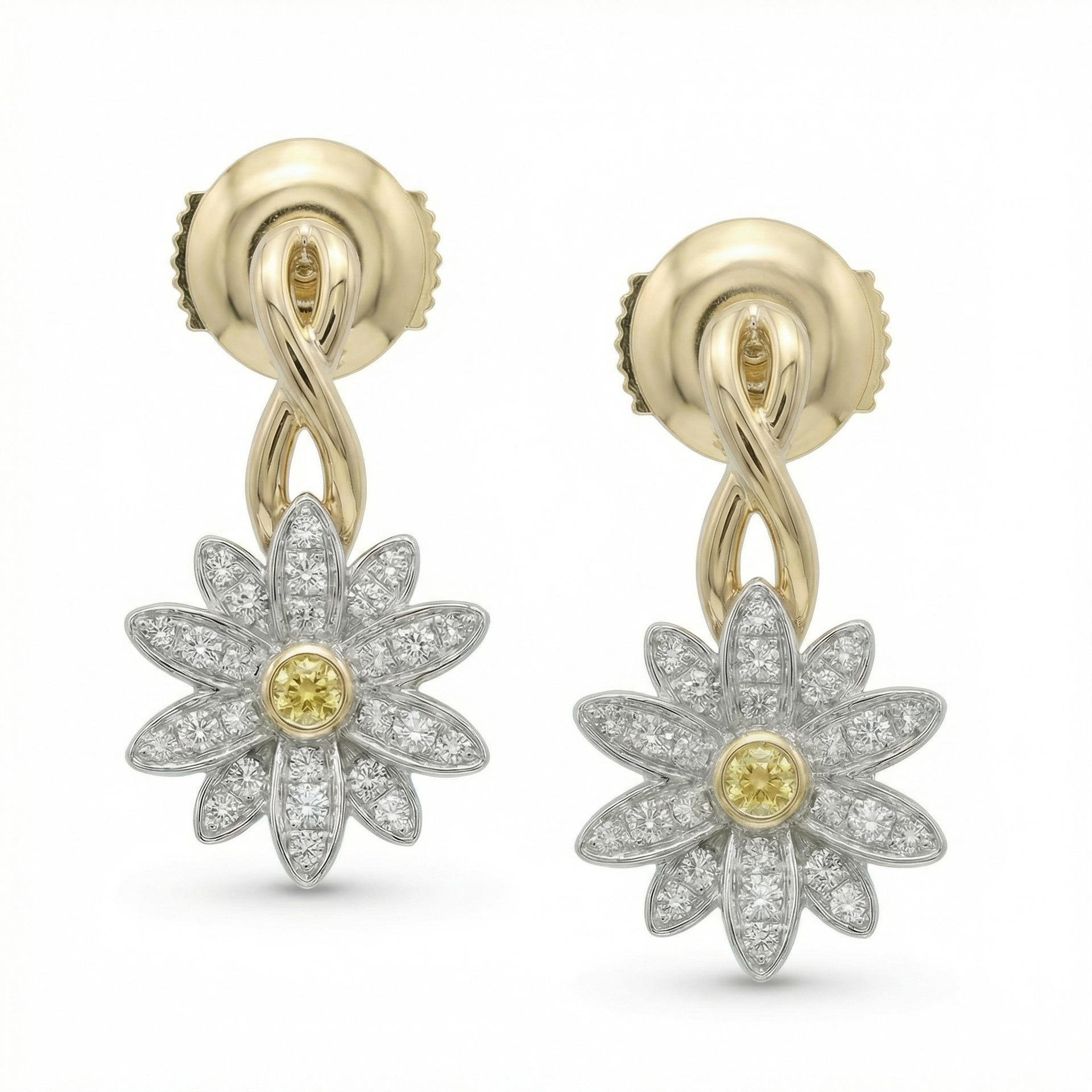 Boucles d'Oreilles  Créateurs Diamant Or Jaune Lys de Mer
